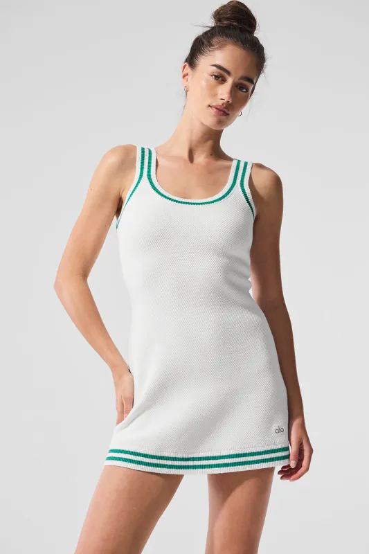Tennis Club Sweater Knit Dress - White/Spruce Green sold by Alo Yoga
