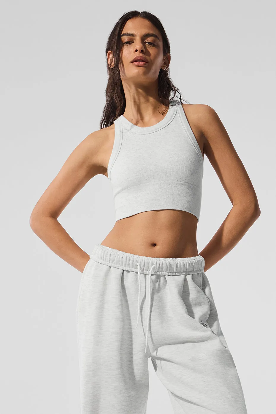 Seamless Delight High Neck Bra - White Heather sold by Alo Yoga