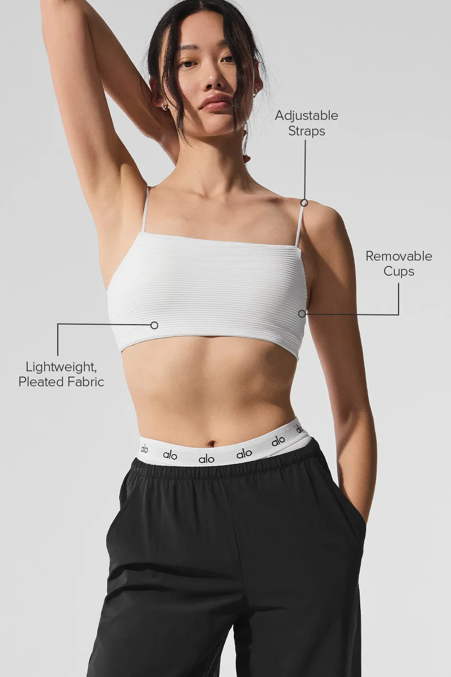 ALO | Micro Plisse Game On Bra in White, Size: XS sold by Alo Yoga product image thumbnail 2
