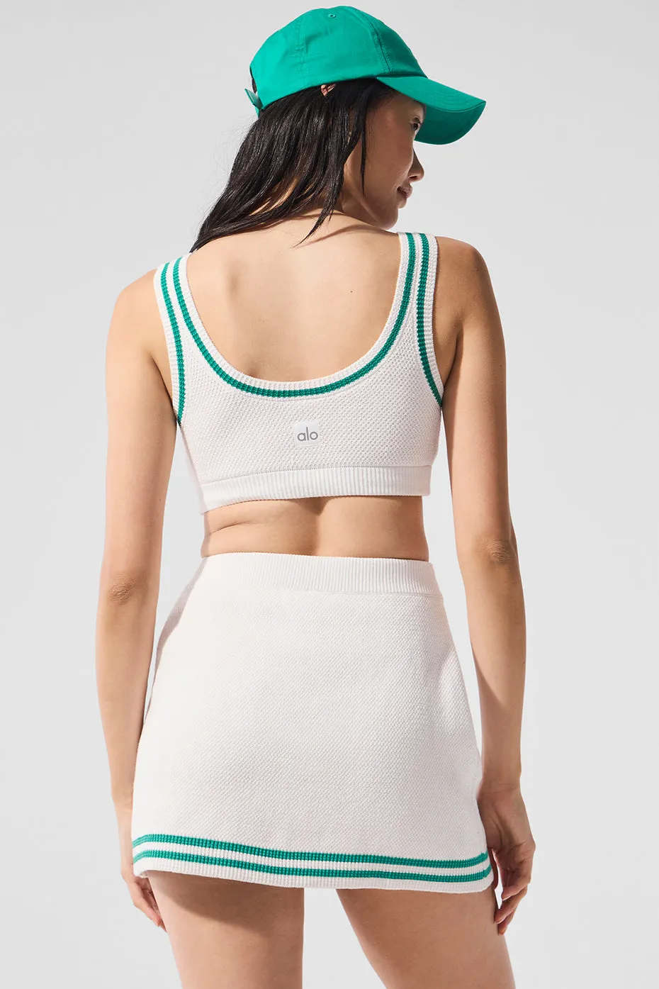 Tennis Club Sweater Knit Bra - White/Spruce Green sold by Alo Yoga product image thumbnail 2