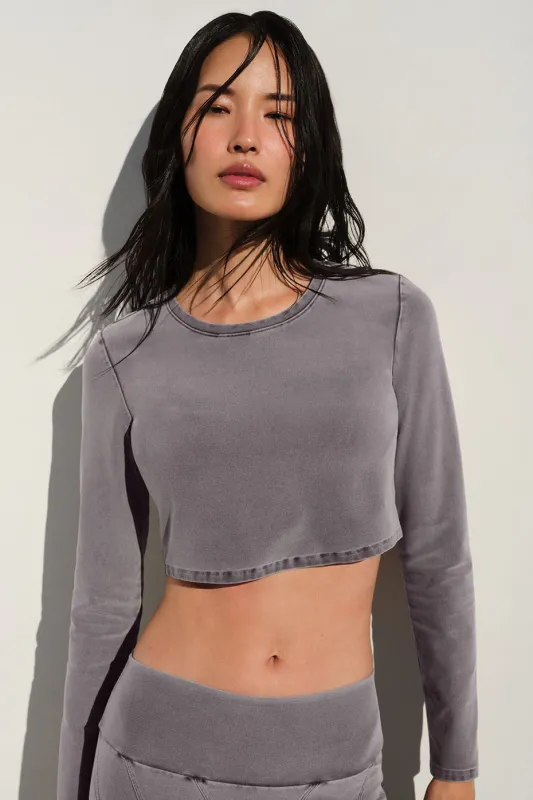 Washed Alosoft Crop Finesse Long Sleeve - Cool Grey Wash sold by Alo Yoga