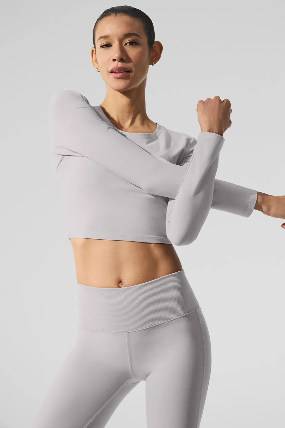 Washed Alosoft Crop Finesse Long Sleeve - Grey Sky Wash sold by Alo Yoga product image thumbnail 4