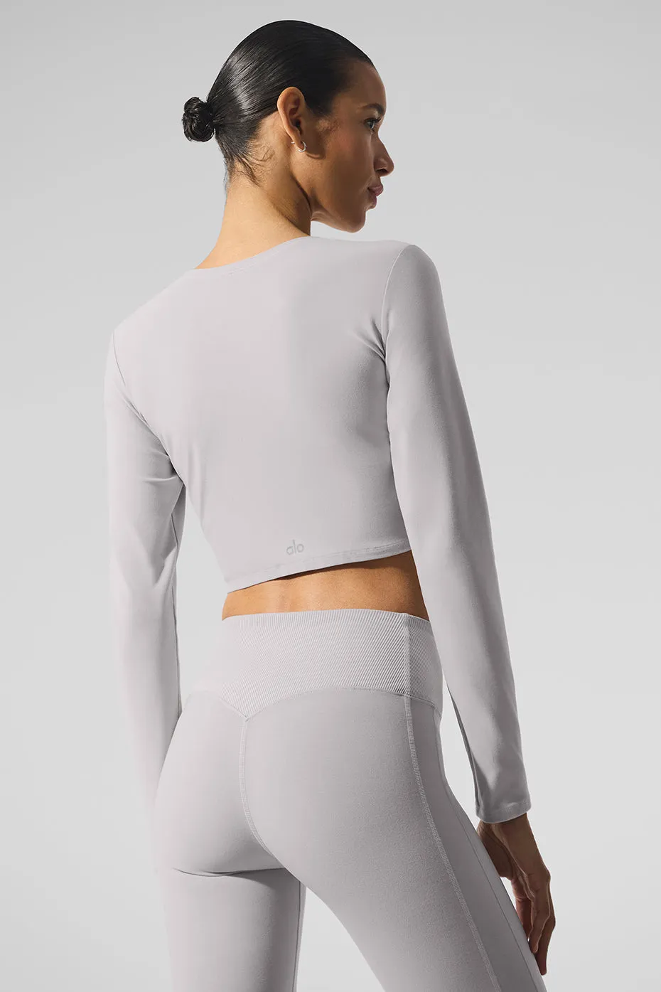 Washed Alosoft Crop Finesse Long Sleeve - Grey Sky Wash sold by Alo Yoga product image thumbnail 3