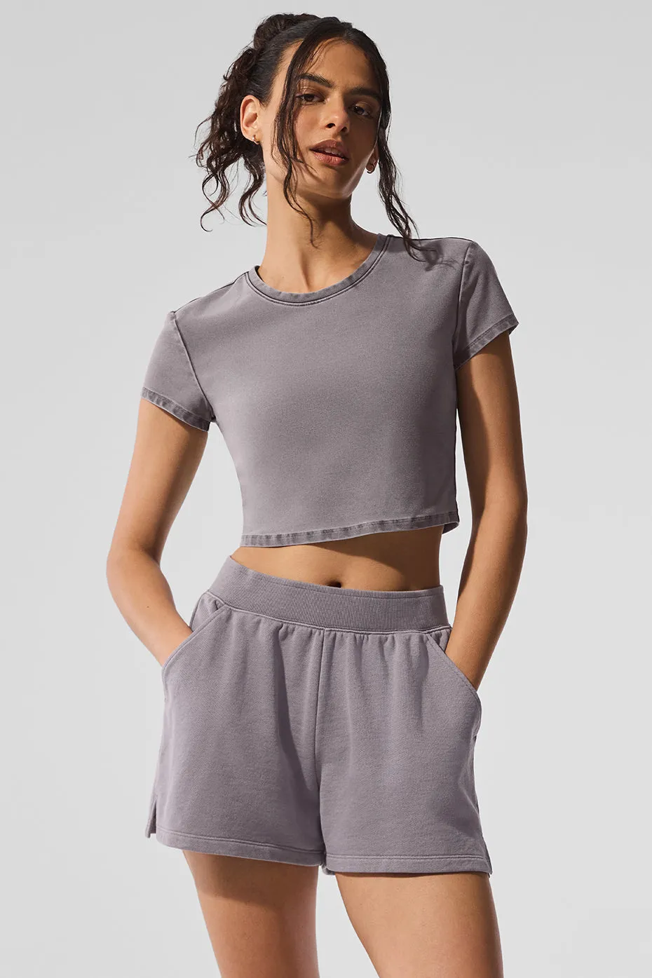 Washed Alosoft Crop Finesse Short Sleeve - Cool Grey Wash sold by Alo Yoga product image thumbnail 3