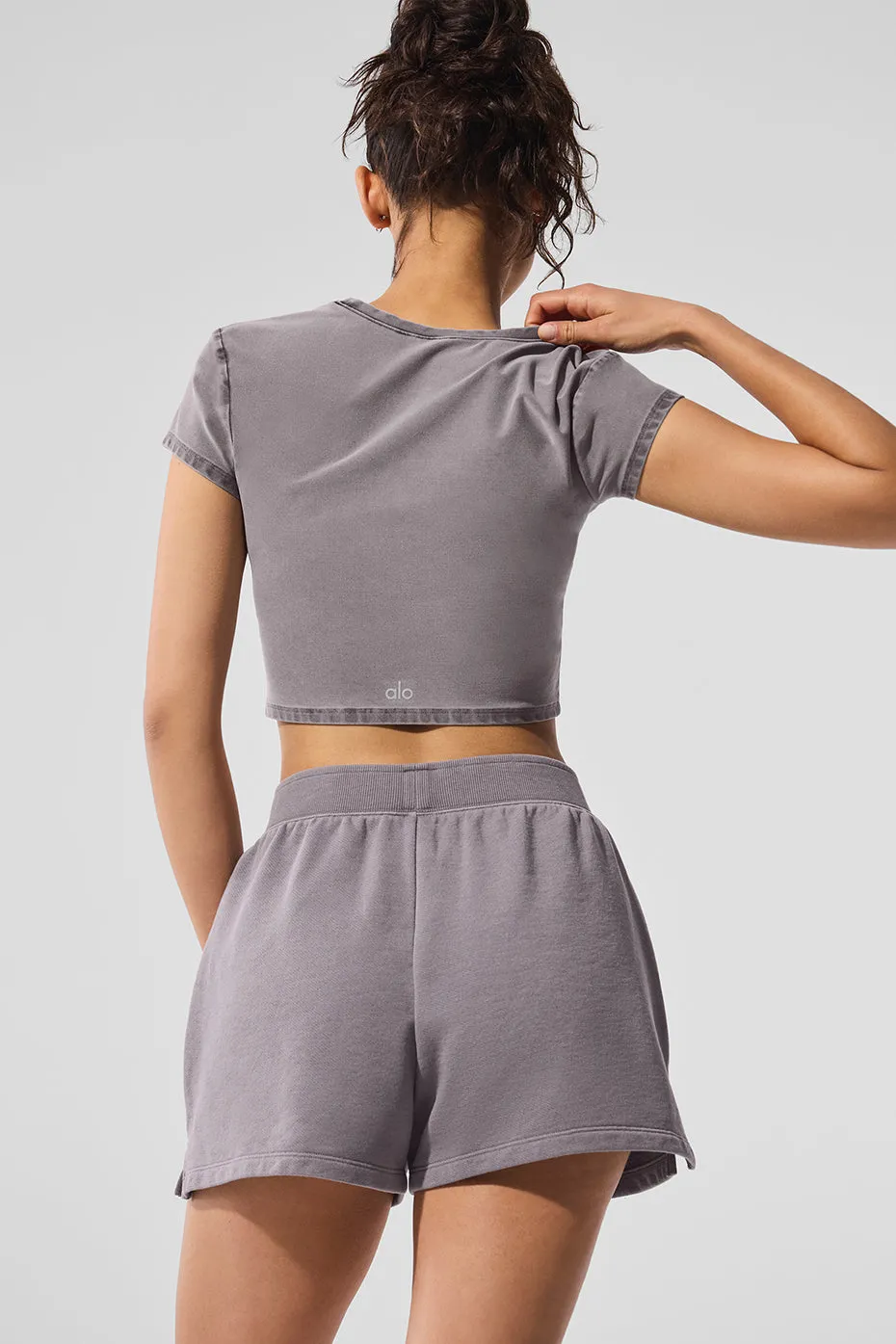Washed Alosoft Crop Finesse Short Sleeve - Cool Grey Wash sold by Alo Yoga product image thumbnail 4