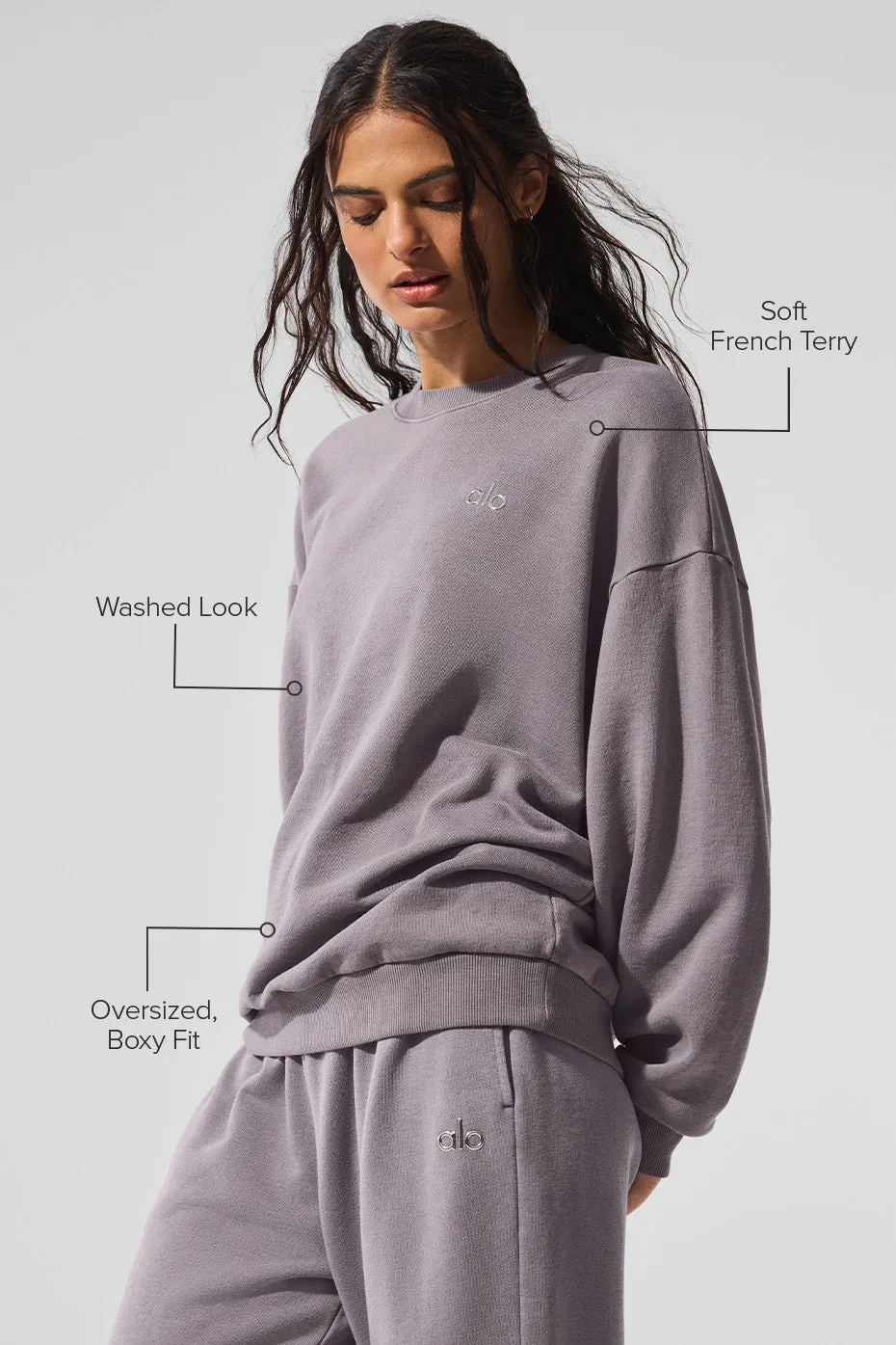 Washed Accolade Crew Neck Pullover - Cool Grey Wash sold by Alo Yoga product image thumbnail 2