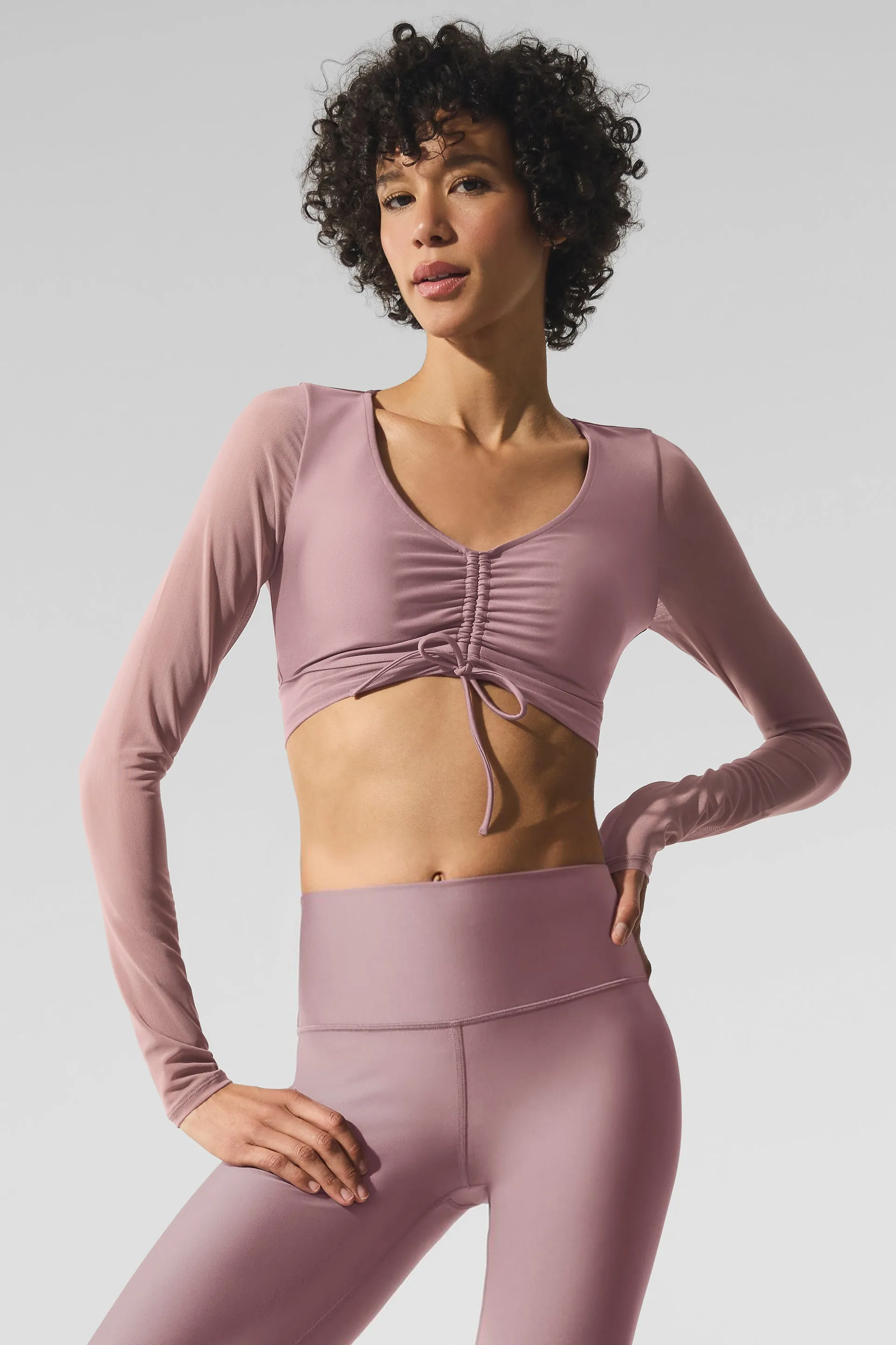 Airlift Mesh Divine Long Sleeve Bra - Smoky Quartz sold by Alo Yoga