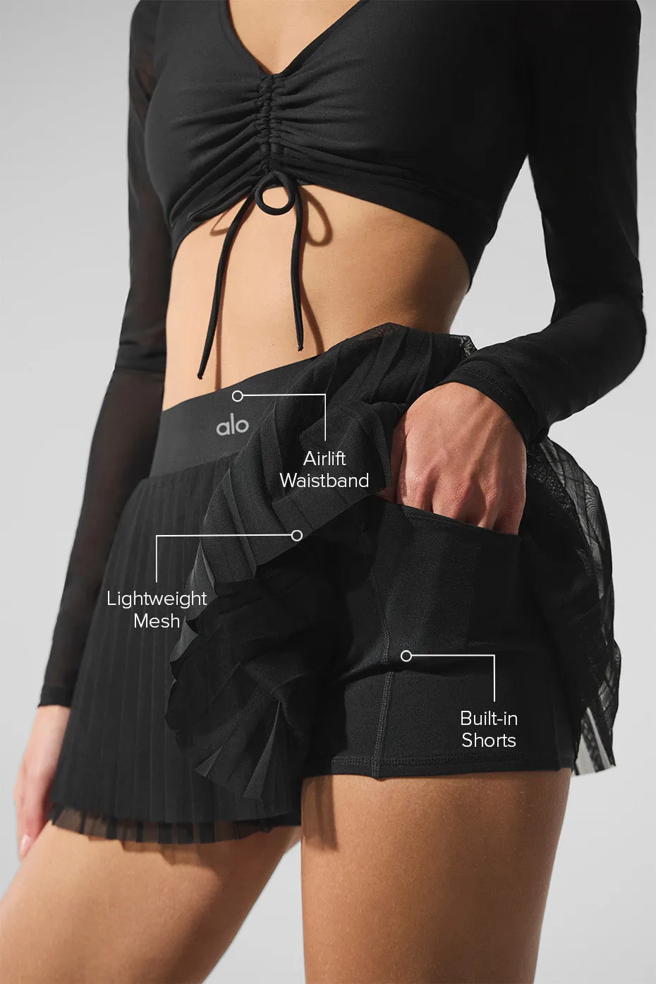 Mesh Baseline Tennis Skirt - Black sold by Alo Yoga product image thumbnail 2