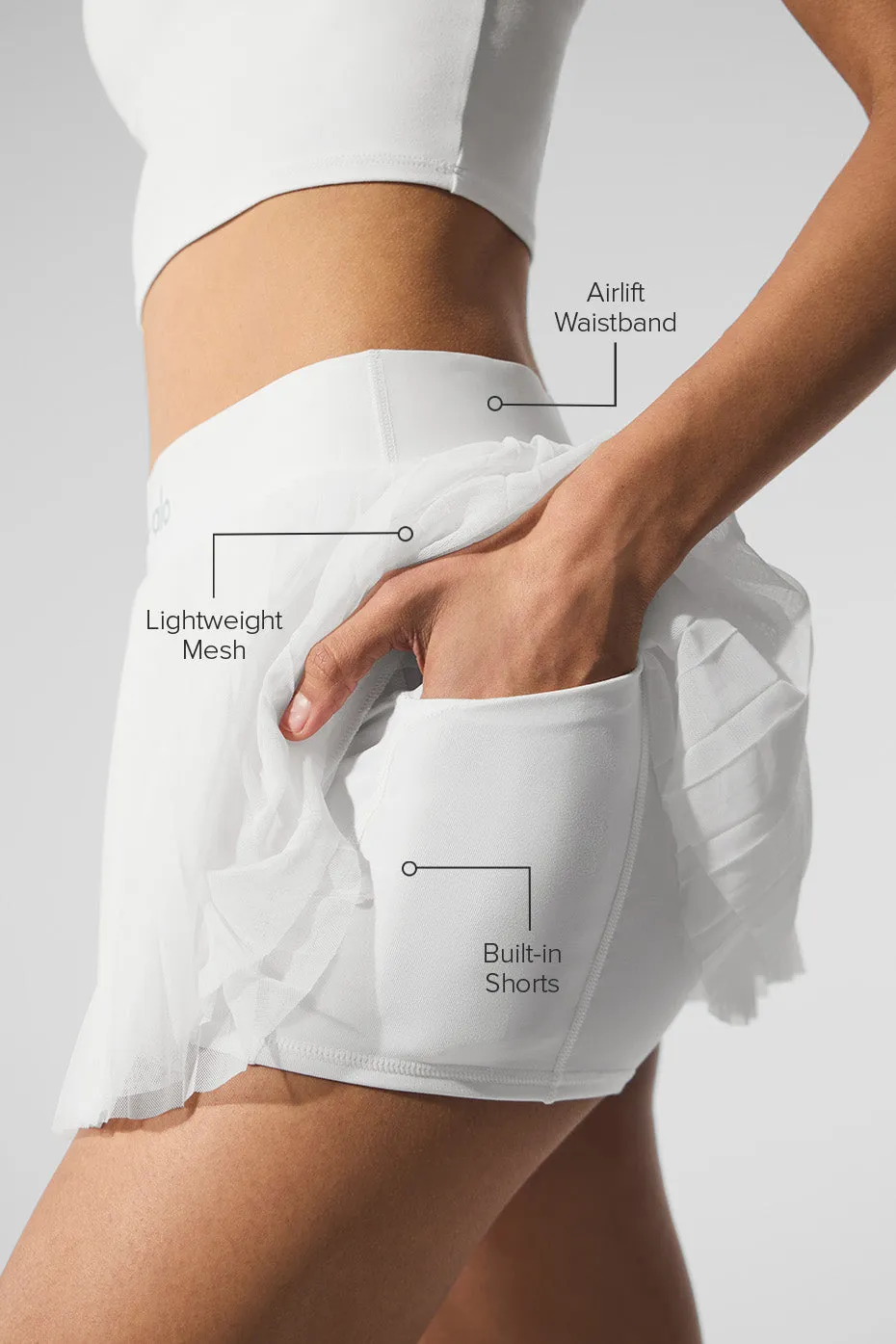 Mesh Baseline Tennis Skirt - White sold by Alo Yoga product image thumbnail 2