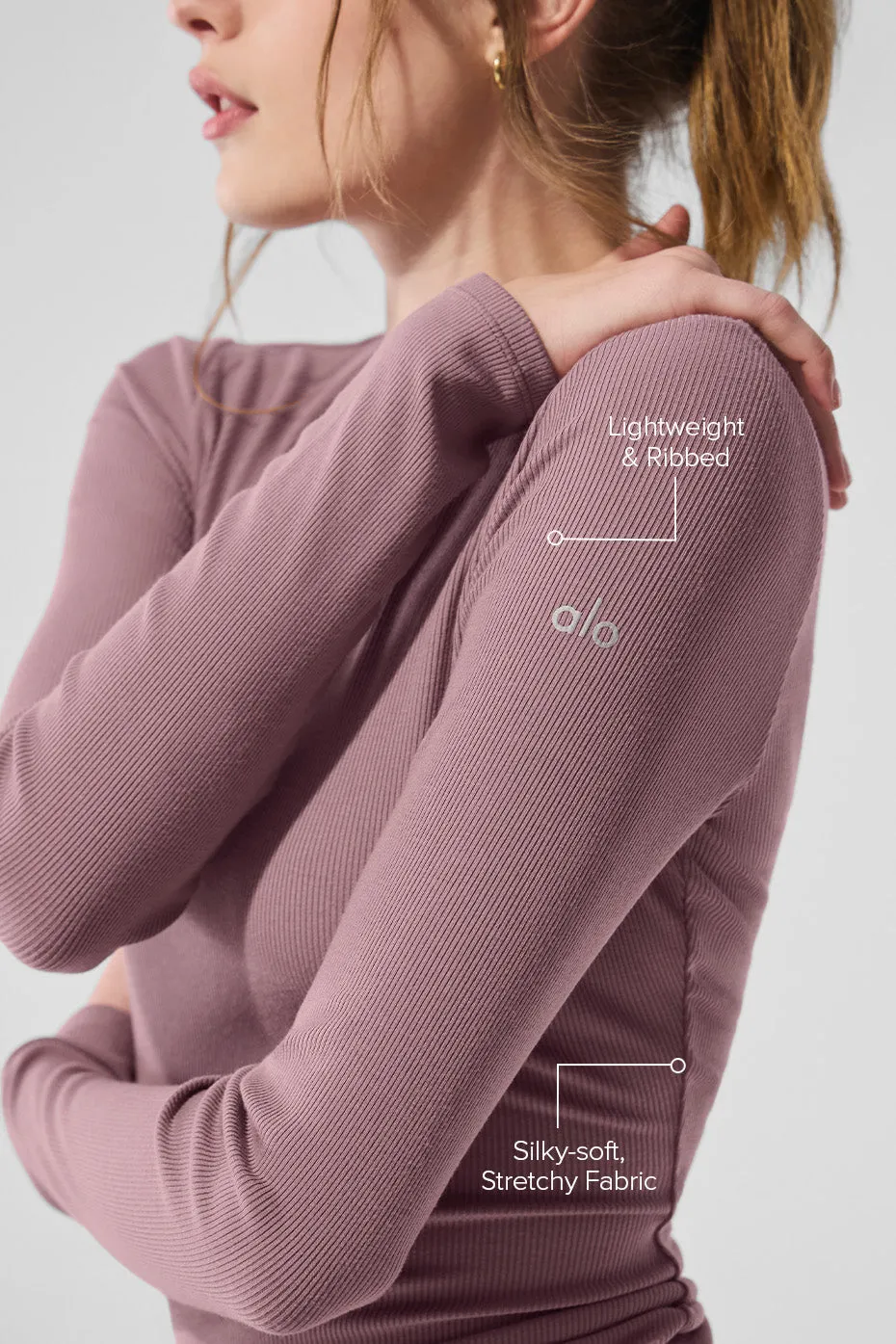 Ribbed Modal Long Sleeve - Smoky Quartz sold by Alo Yoga product image thumbnail 2