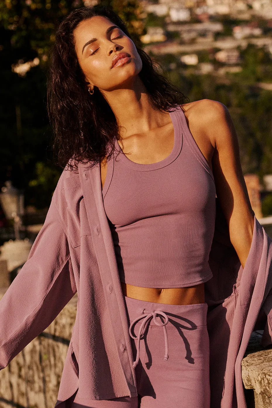 Goddess Ribbed Go-To Tank - Smoky Quartz sold by Alo Yoga