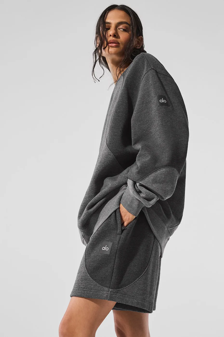 Make Waves Crew Neck Pullover - Dark Heather Grey Tonal sold by Alo Yoga product image thumbnail 4