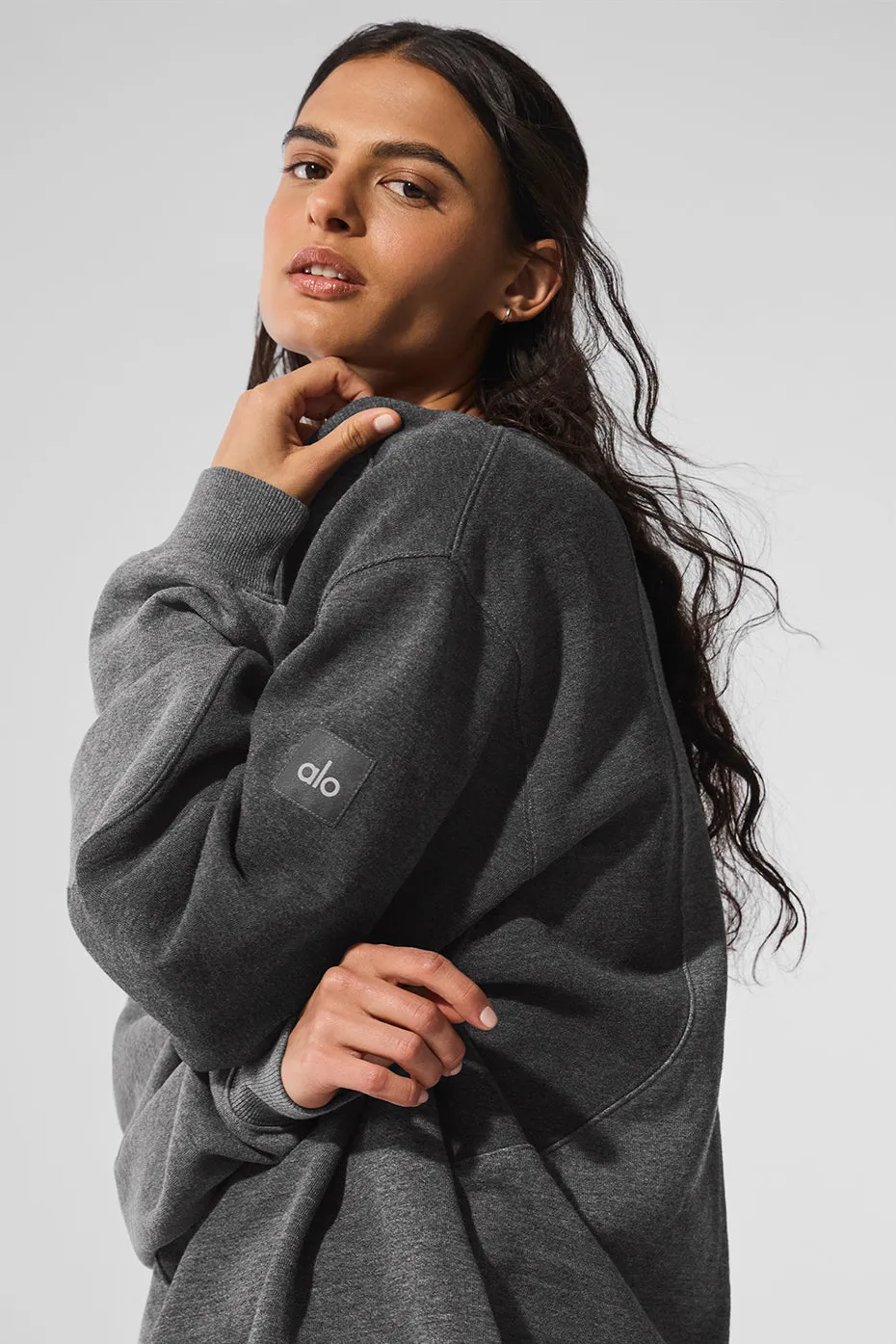 Make Waves Crew Neck Pullover - Dark Heather Grey Tonal sold by Alo Yoga product image thumbnail 3