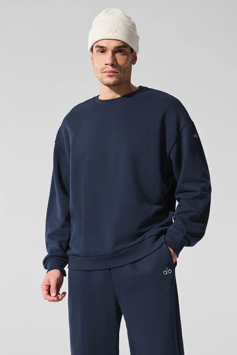 Chill Crew Neck Pullover - Navy sold by Alo Yoga