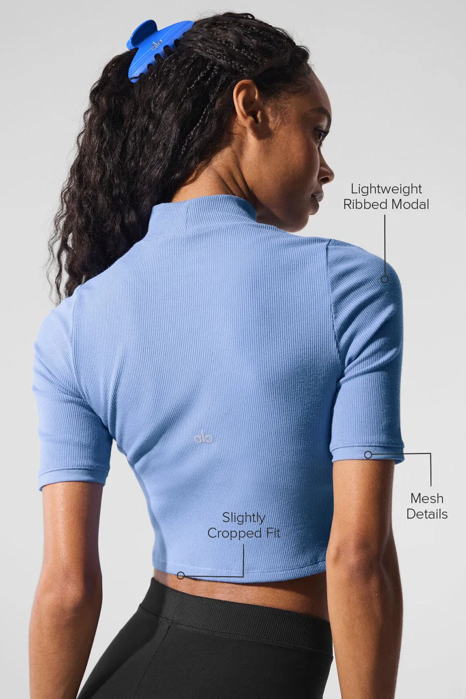 Ribbed Mesh Secret Short Sleeve - Crystal Clear Blue sold by Alo Yoga product image thumbnail 2