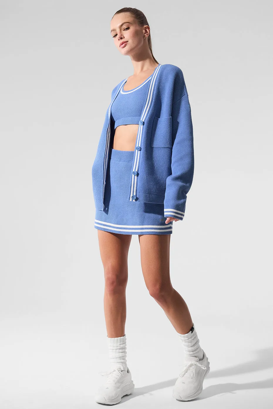 Tennis Club Sweater Knit Cardigan - Crystal Clear Blue/White sold by Alo Yoga product image thumbnail 5