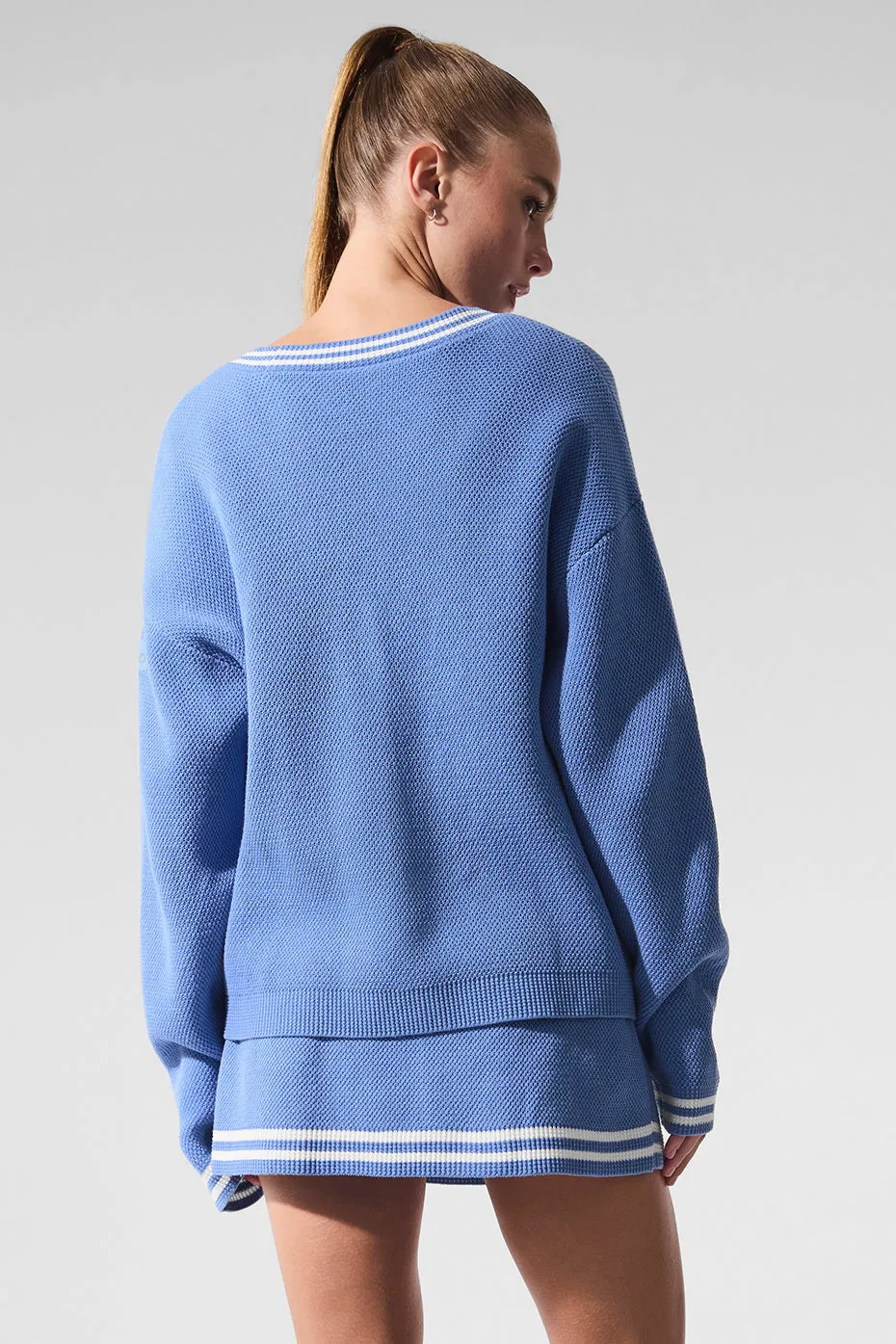 Tennis Club Sweater Knit Cardigan - Crystal Clear Blue/White sold by Alo Yoga product image thumbnail 3