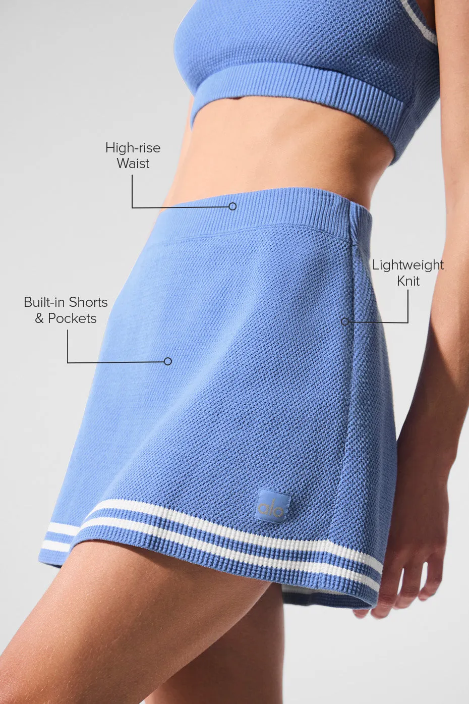 Tennis Club Sweater Knit Skirt - Crystal Clear Blue/White sold by Alo Yoga product image thumbnail 2