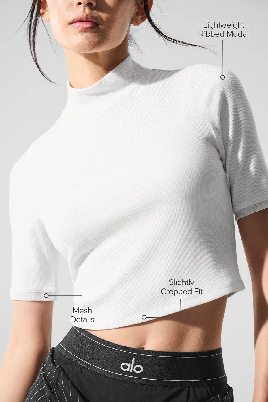 Ribbed Mesh Secret Short Sleeve - White sold by Alo Yoga product image thumbnail 2