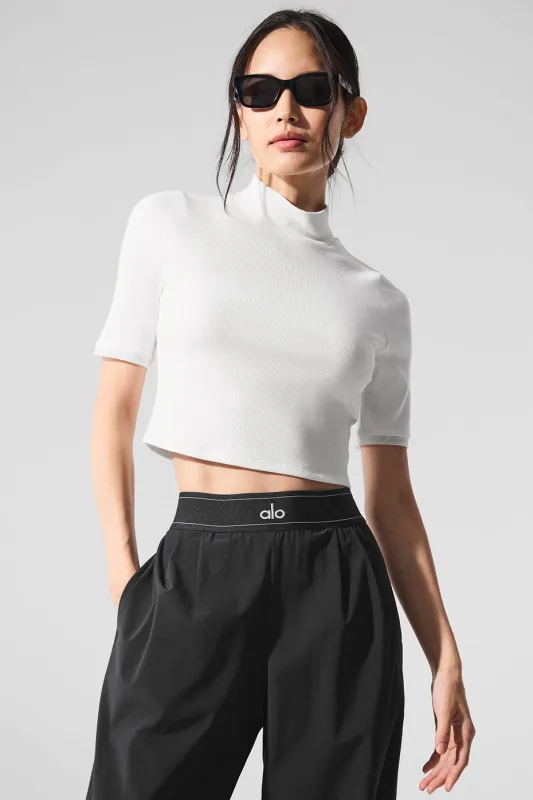 Ribbed Mesh Secret Short Sleeve - White sold by Alo Yoga