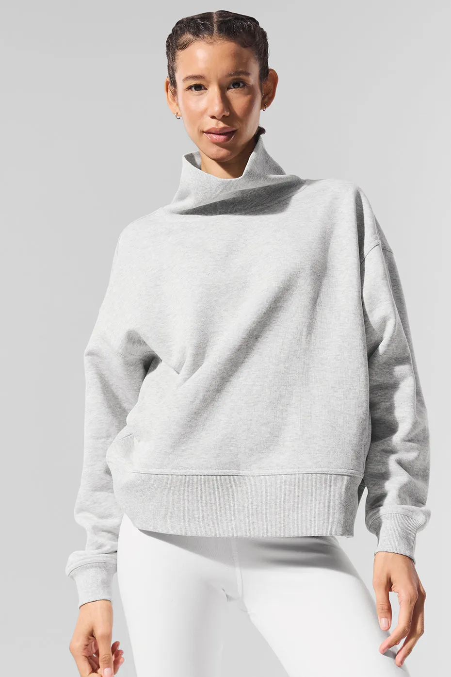 Hazy Mock Neck Pullover - Light Athletic Heather Grey sold by Alo Yoga