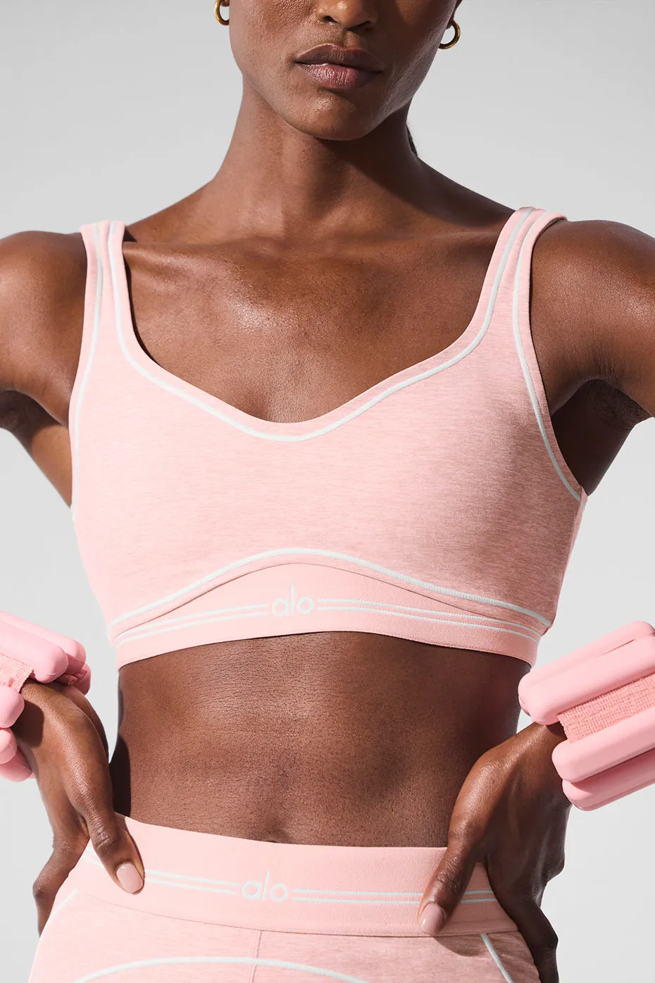 Alosoft Heart Throb Bra - Pink Quartz Heather/White sold by Alo Yoga product image thumbnail 3