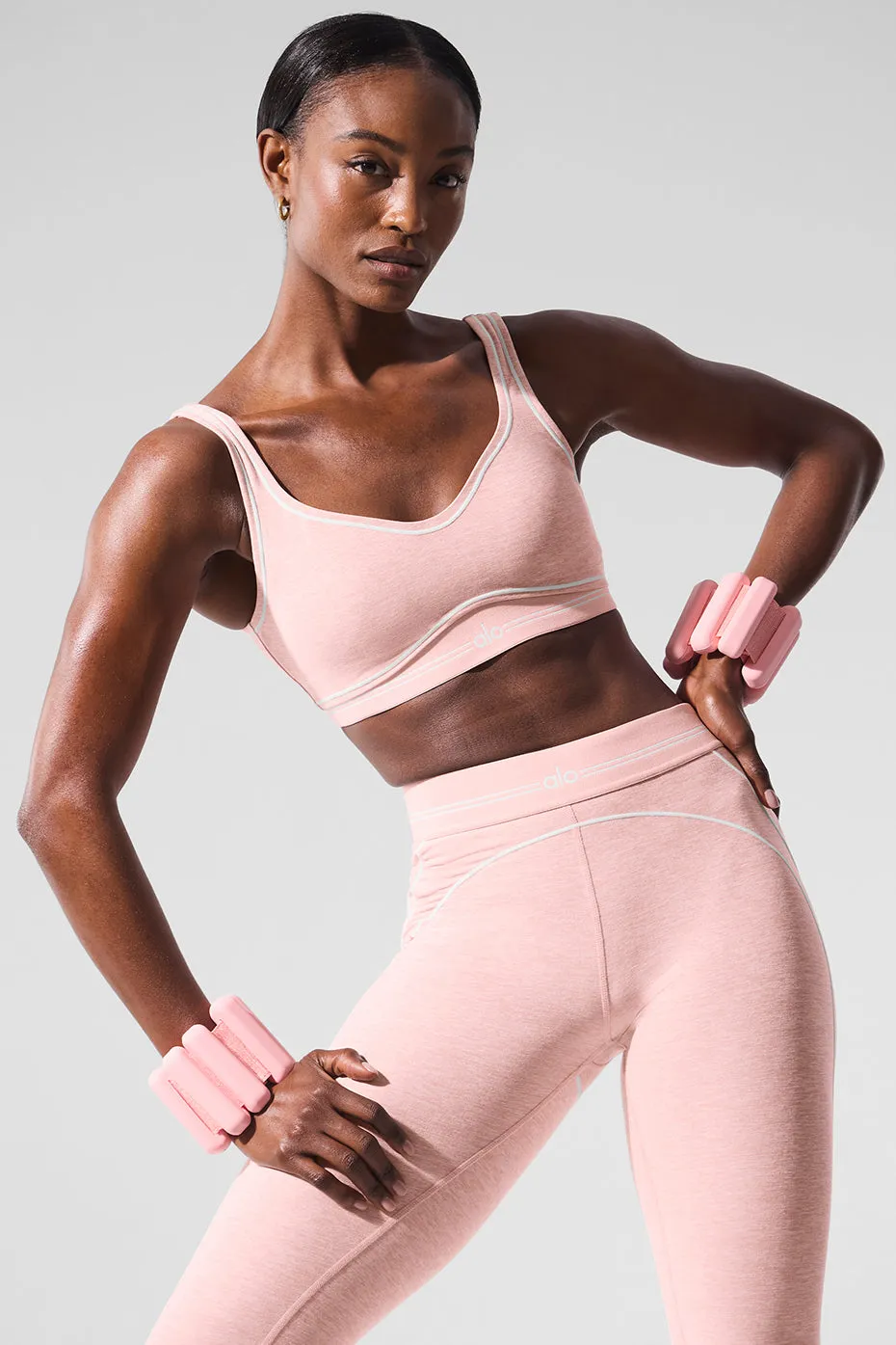 Alosoft Heart Throb Bra - Pink Quartz Heather/White sold by Alo Yoga