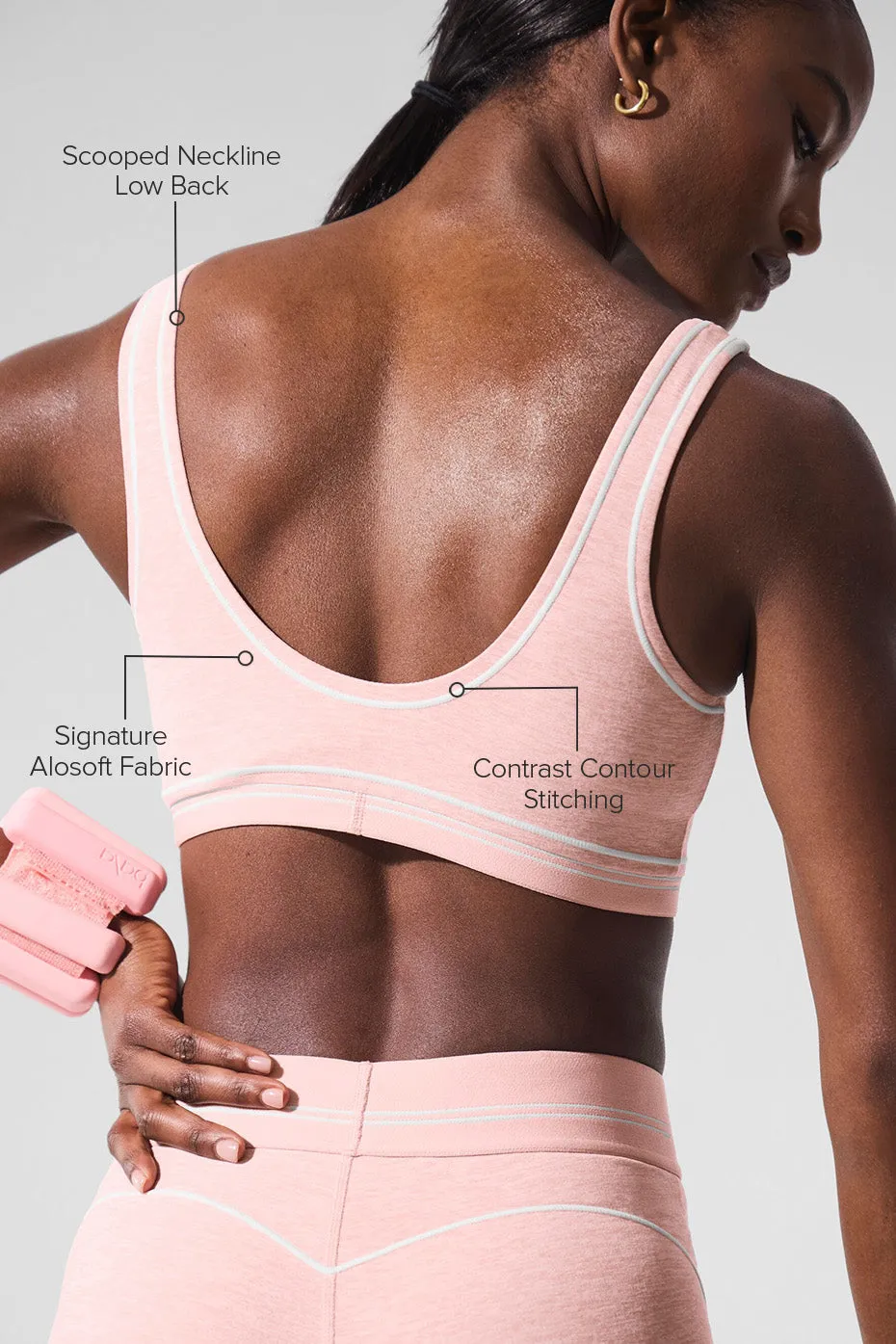Alosoft Heart Throb Bra - Pink Quartz Heather/White sold by Alo Yoga product image thumbnail 2