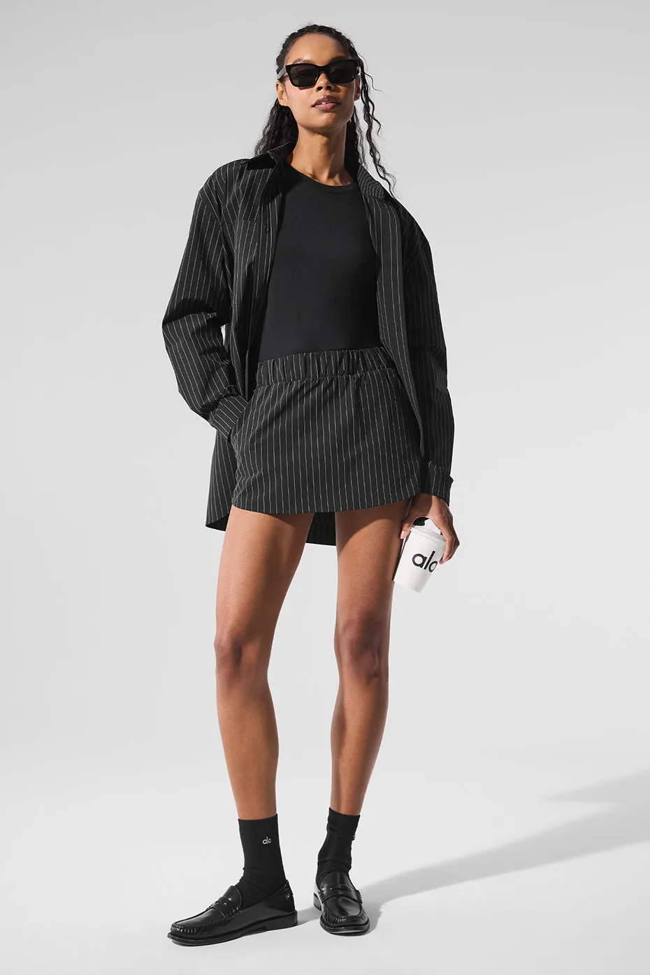 Pinstripe Daylight Mini Skirt - Black/Titanium sold by Alo Yoga product image thumbnail 5