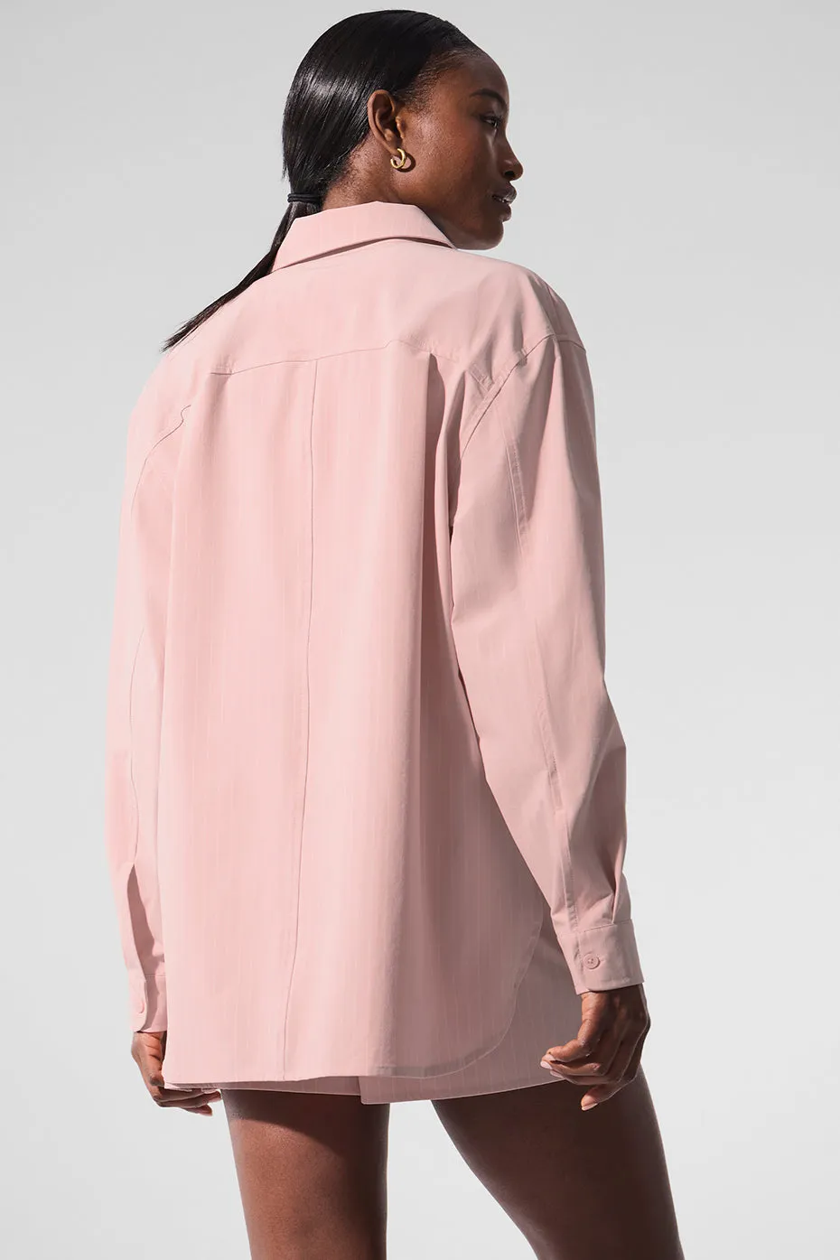 Pinstripe Daylight Button Down Long Sleeve - Pink Quartz/Ivory sold by Alo Yoga product image thumbnail 3