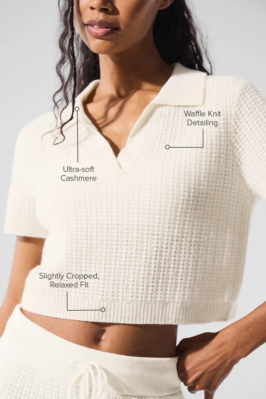Cashmere Plush Waffle Polo Tee - Ivory sold by Alo Yoga product image thumbnail 2