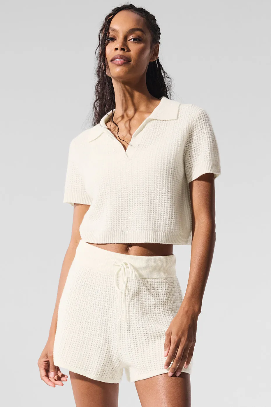 Cashmere Plush Waffle Polo Tee - Ivory sold by Alo Yoga product image thumbnail 4