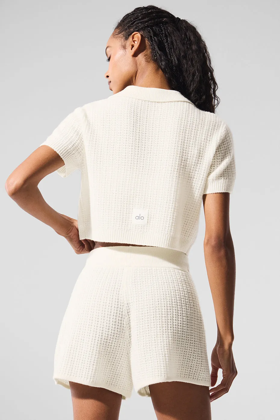 Cashmere Plush Waffle Polo Tee - Ivory sold by Alo Yoga product image thumbnail 3