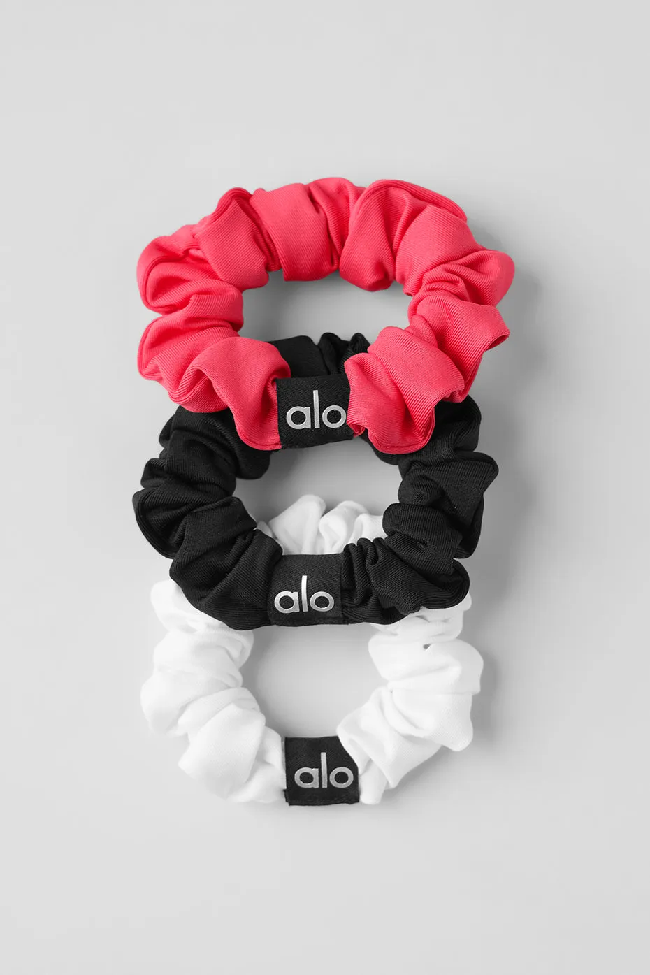 Fresh Mini Scrunchie 3-Pack - Candy Red/Black/White sold by Alo Yoga