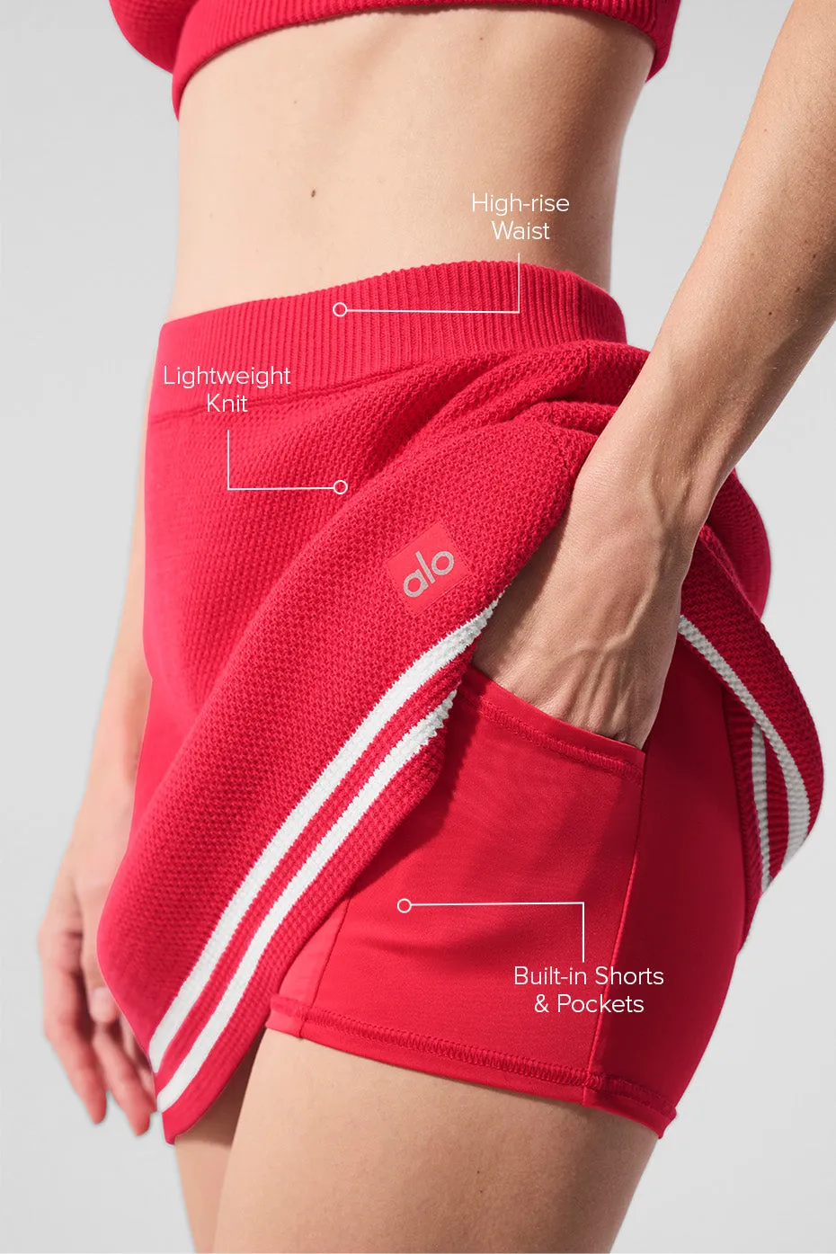 Tennis Club Sweater Knit Skirt - Candy Red/White sold by Alo Yoga product image thumbnail 2