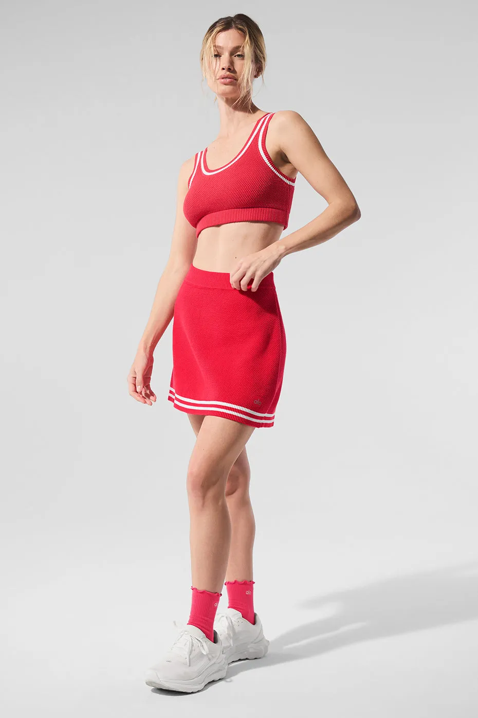 Tennis Club Sweater Knit Skirt - Candy Red/White sold by Alo Yoga