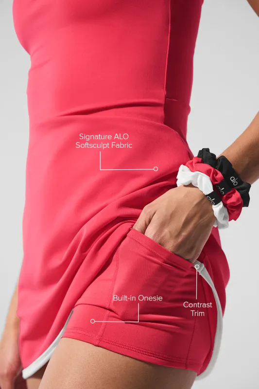 alo softsculpt halter tennis dress ALO Softsculpt Halter Tennis Dress - Candy Red/White