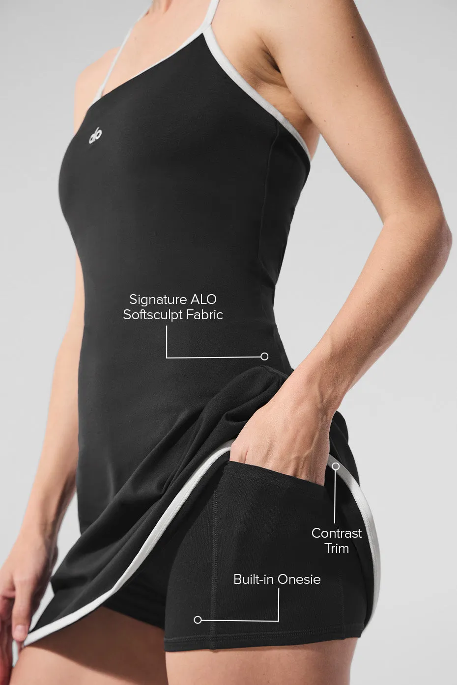 Alo Softsculpt Halter Tennis Dress - Black/White sold by Alo Yoga product image thumbnail 2