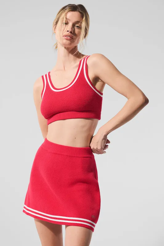 Tennis Club Sweater Knit Bra - Candy Red/White sold by Alo Yoga