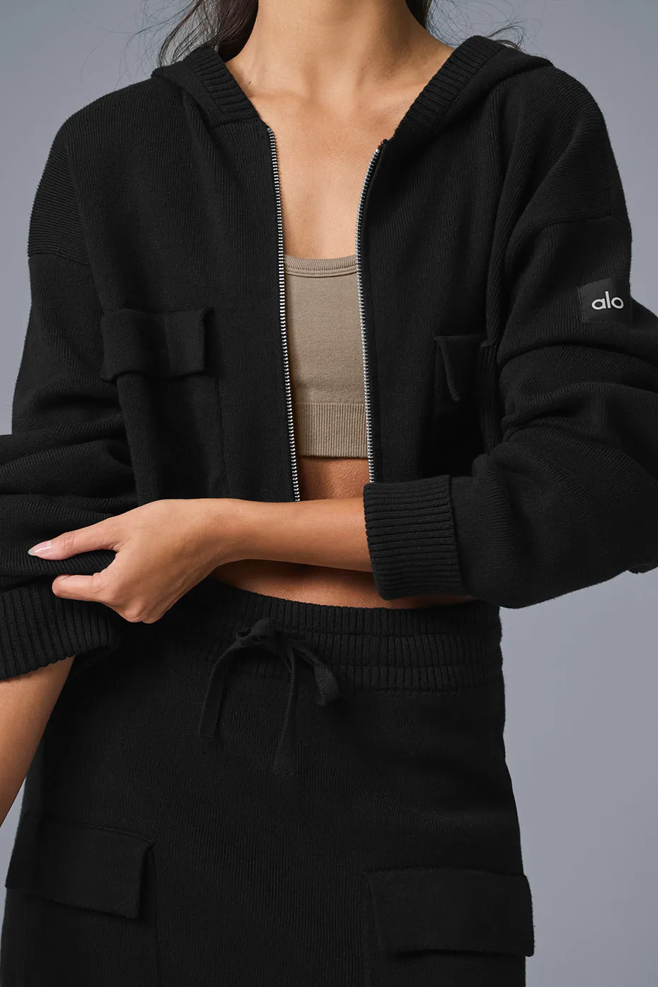 Scholar Knit Cargo Full Zip Hoodie - Black sold by Alo Yoga product image thumbnail 3