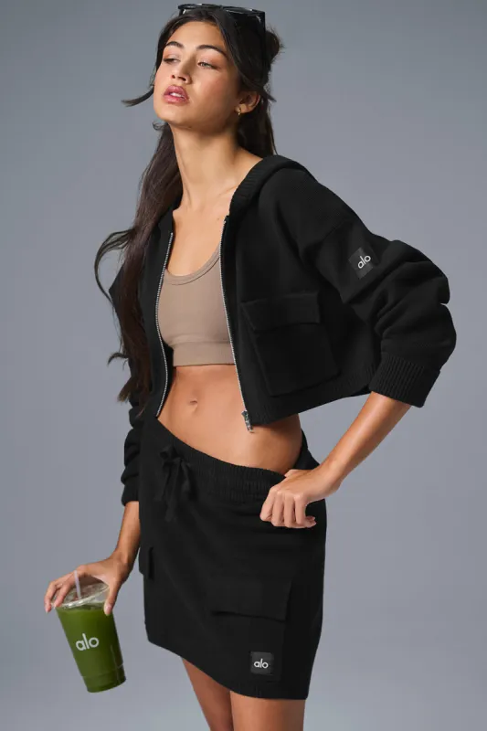 Scholar Knit Cargo Full Zip Hoodie - Black sold by Alo Yoga
