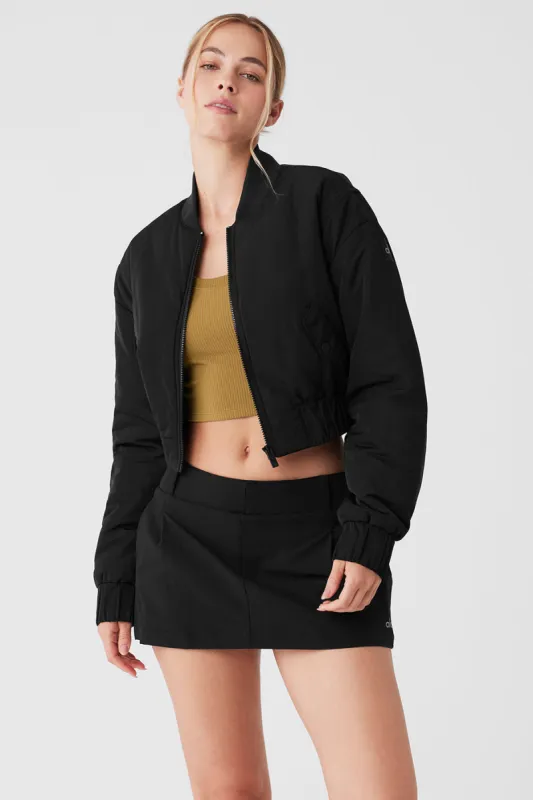 Cropped Break Line Bomber Jacket - Black sold by Alo Yoga
