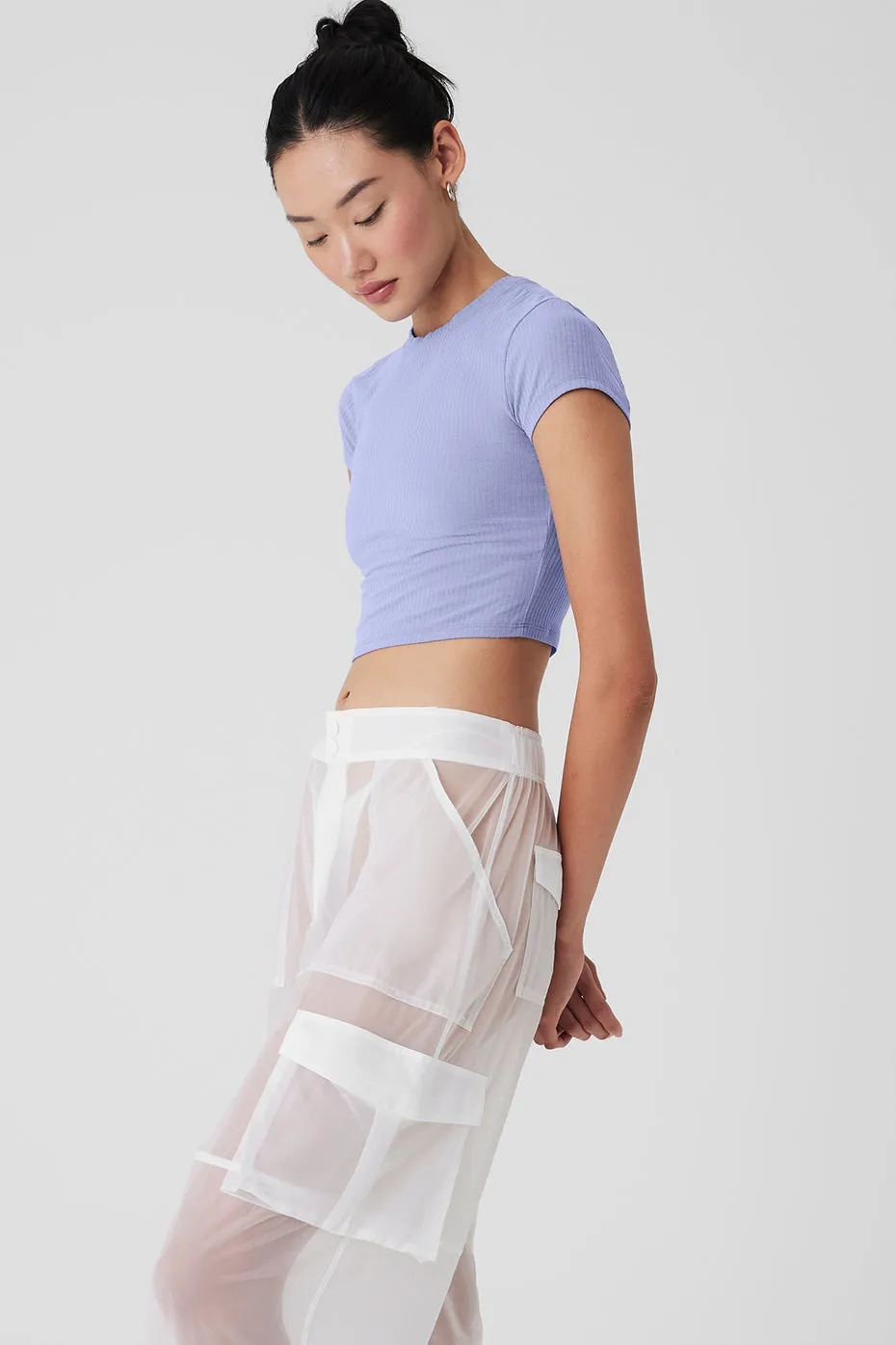 Ribbed Sea Coast Cropped Short Sleeve Tee - Lilac Blue sold by Alo Yoga product image thumbnail 3