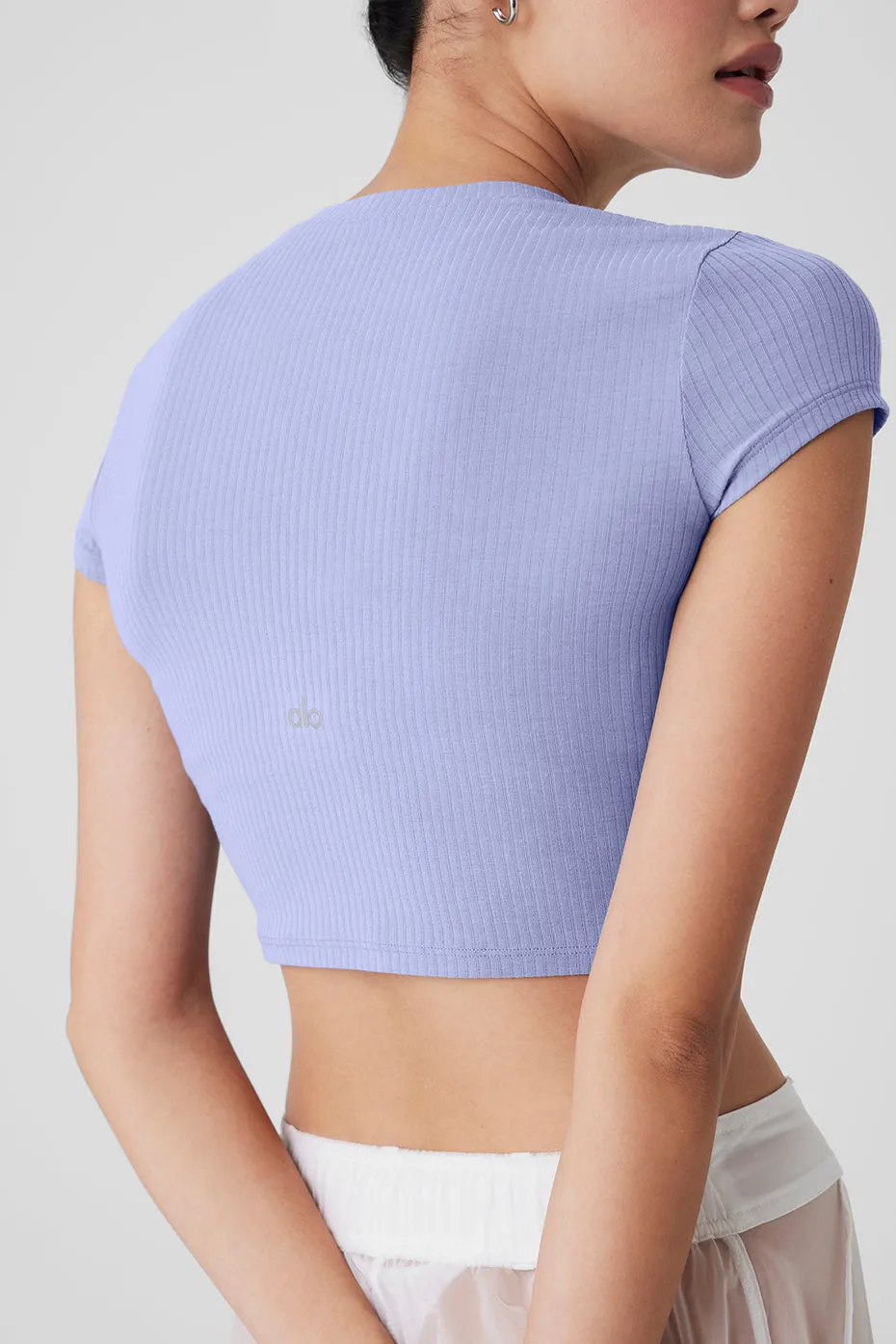 Ribbed Sea Coast Cropped Short Sleeve Tee - Lilac Blue sold by Alo Yoga product image thumbnail 5