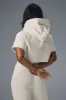 Cropped In The Air Short Sleeve Hoodie - Ivory sold by Alo Yoga