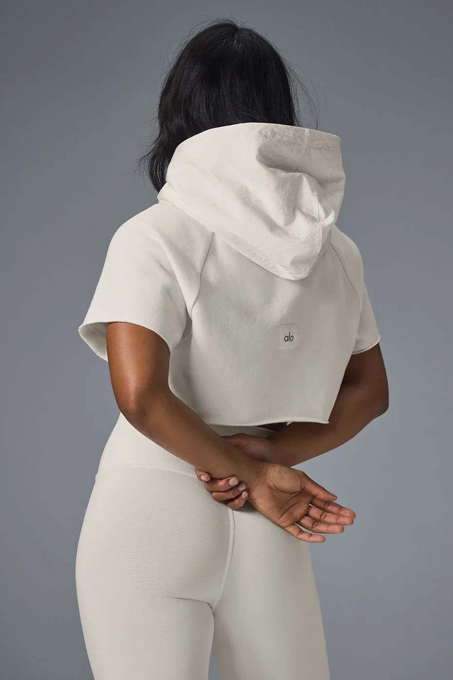 Cropped In The Air Short Sleeve Hoodie - Ivory sold by Alo Yoga product image thumbnail 3