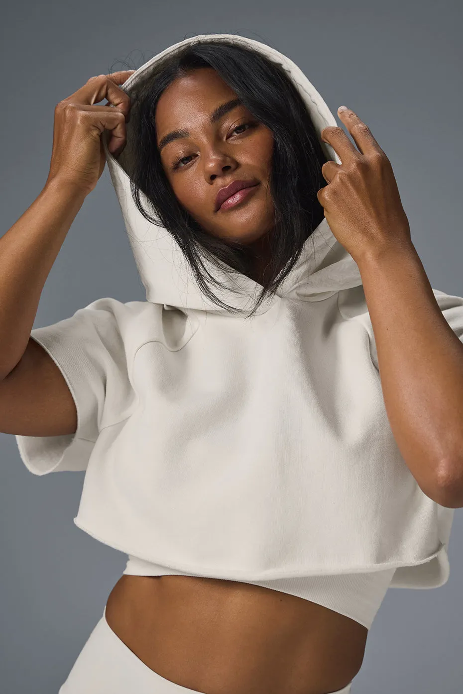 Cropped In The Air Short Sleeve Hoodie - Ivory sold by Alo Yoga product image thumbnail 4