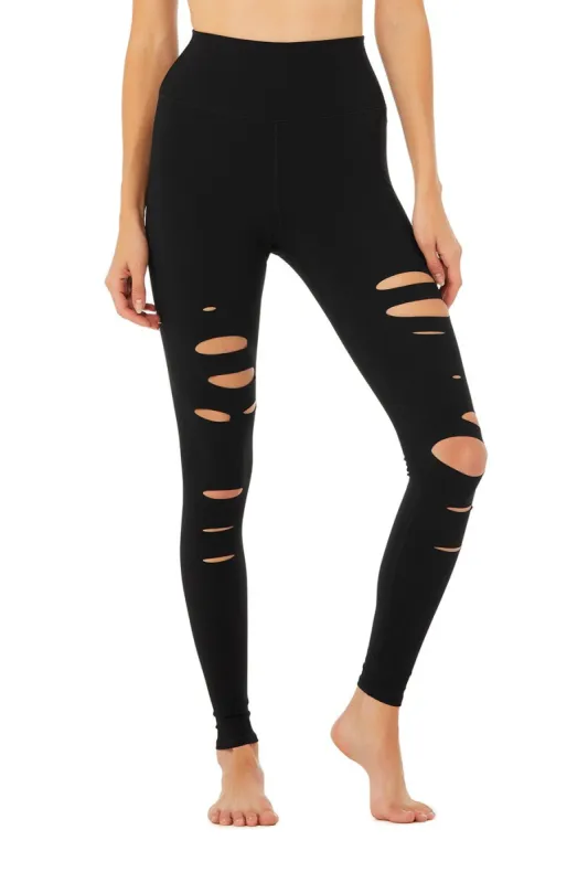 High-Waist Ripped Warrior Legging - Black sold by Alo Yoga