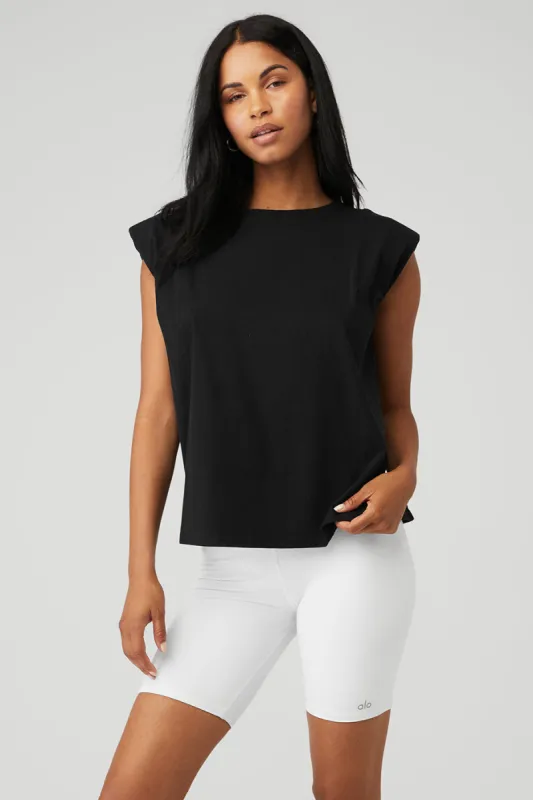 Headliner Shoulder Pad Sleeveless Tee - Black sold by Alo Yoga