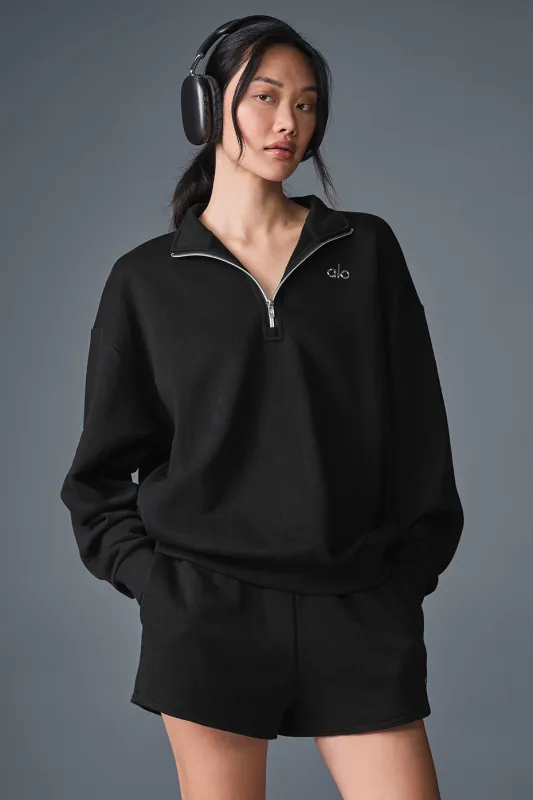 ALO | Accolade 1/4 Zip Pullover Top in Black, Size: Medium sold by Alo Yoga